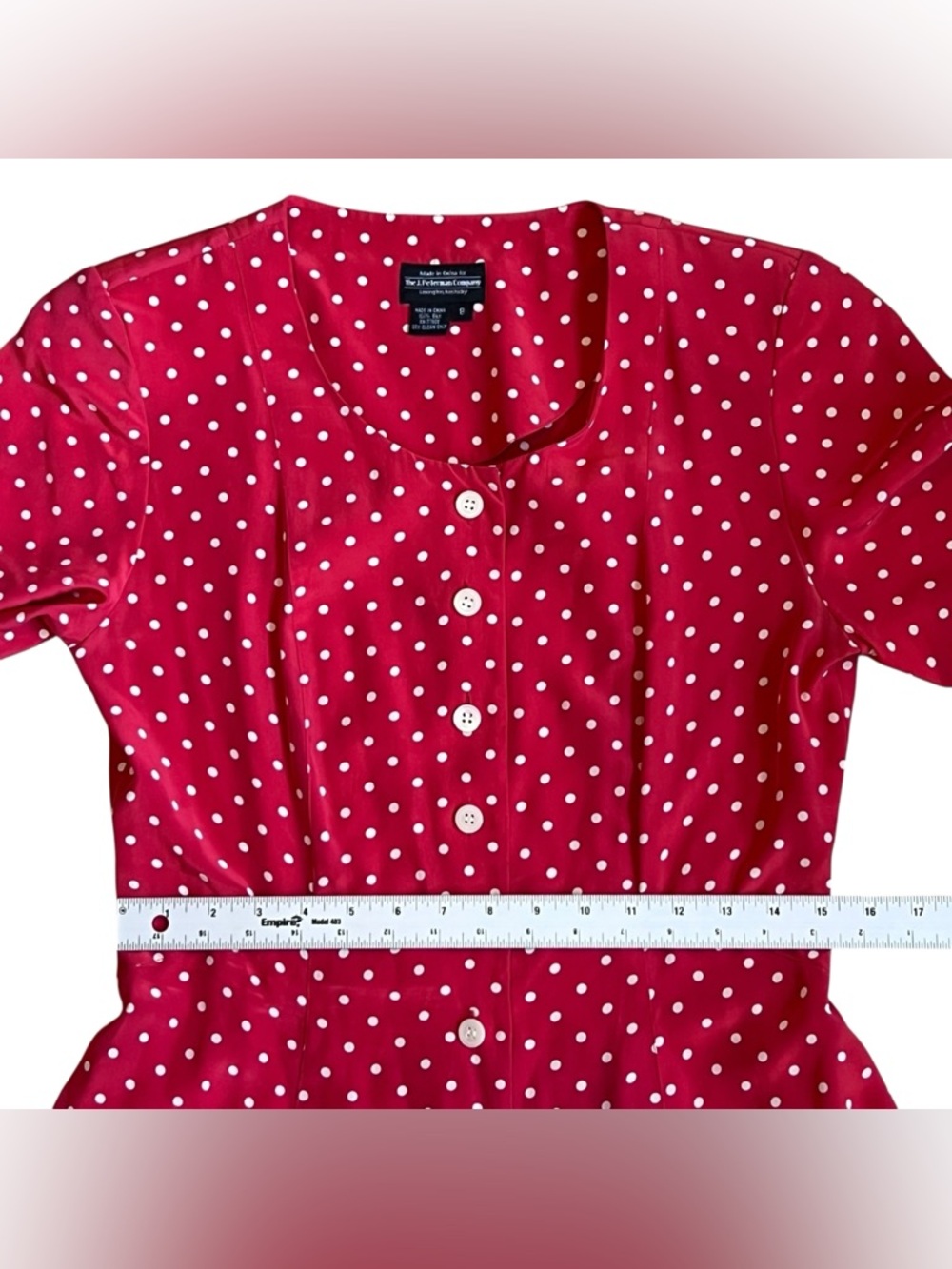 J. Peterman Sz 8 Red Polka Dot 100% Silk Button Front Fit & Flare Maxi Dress - Picture 12 of 14